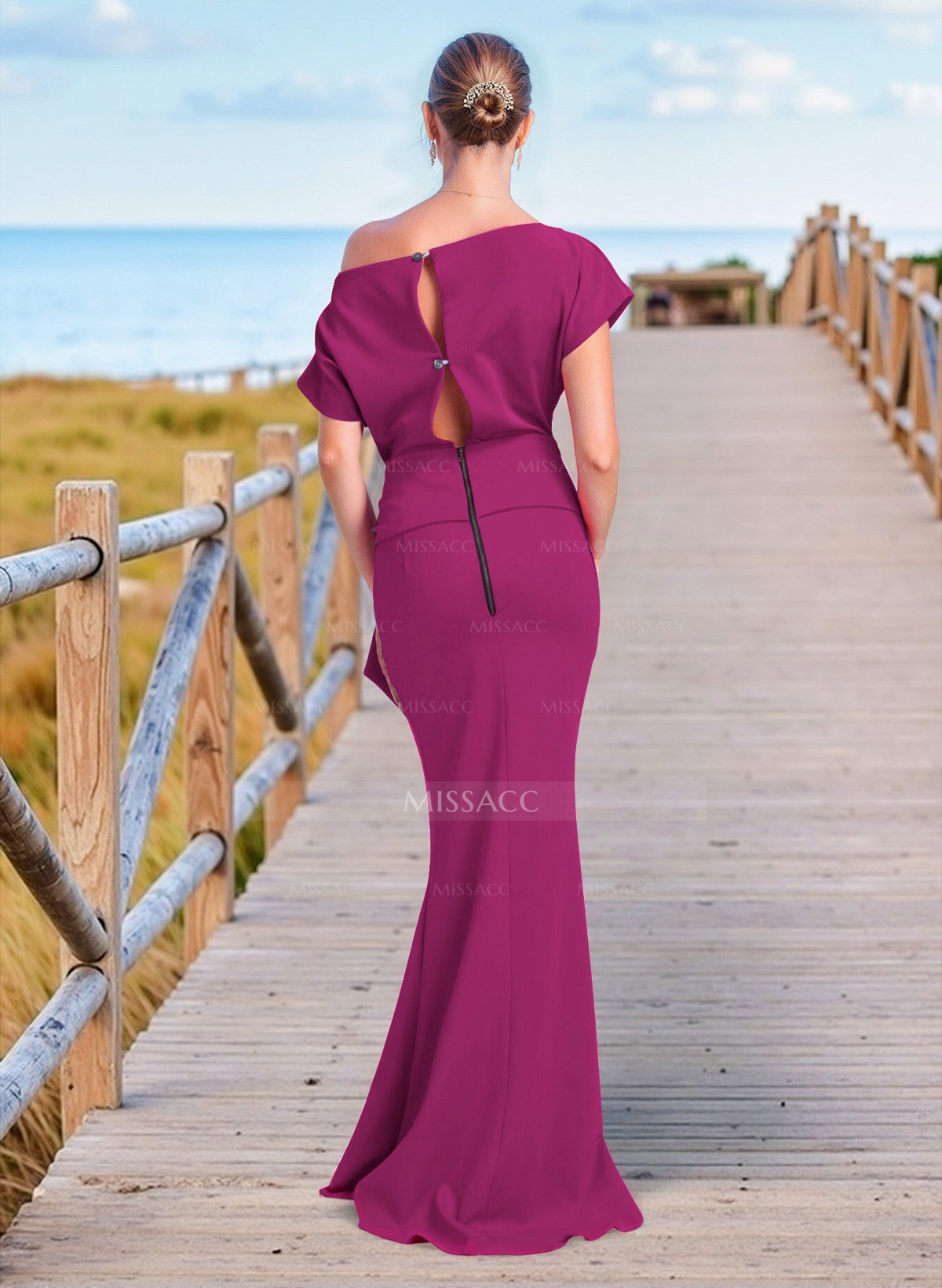 Simple Asymmetrical Neck Trumpet/Mermaid Evening Dresses With Split Front