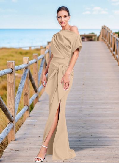 Simple Asymmetrical Neck Trumpet/Mermaid Evening Dresses With Split Front