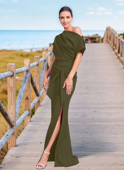 Simple Asymmetrical Neck Trumpet/Mermaid Evening Dresses With Split Front