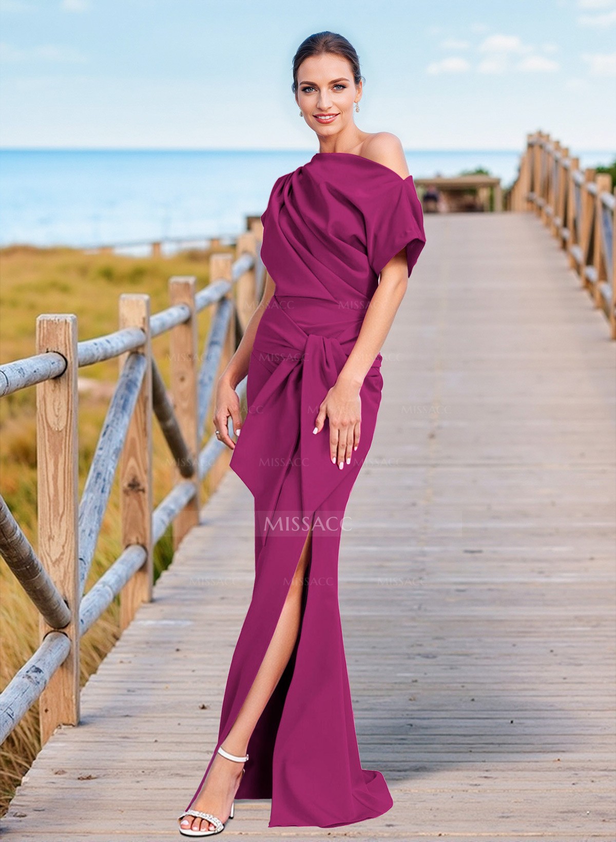 Simple Asymmetrical Neck Trumpet/Mermaid Evening Dresses With Split Front