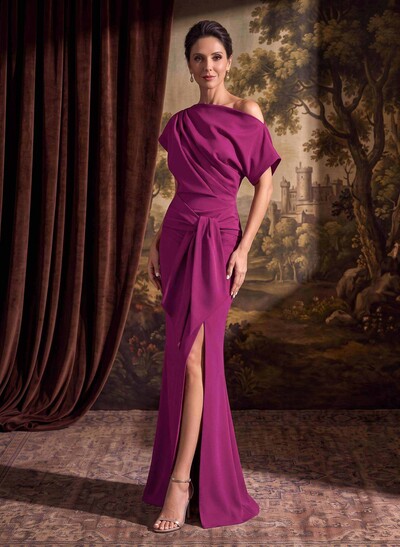 Simple Asymmetrical Neck Trumpet/Mermaid Evening Dresses With Split Front