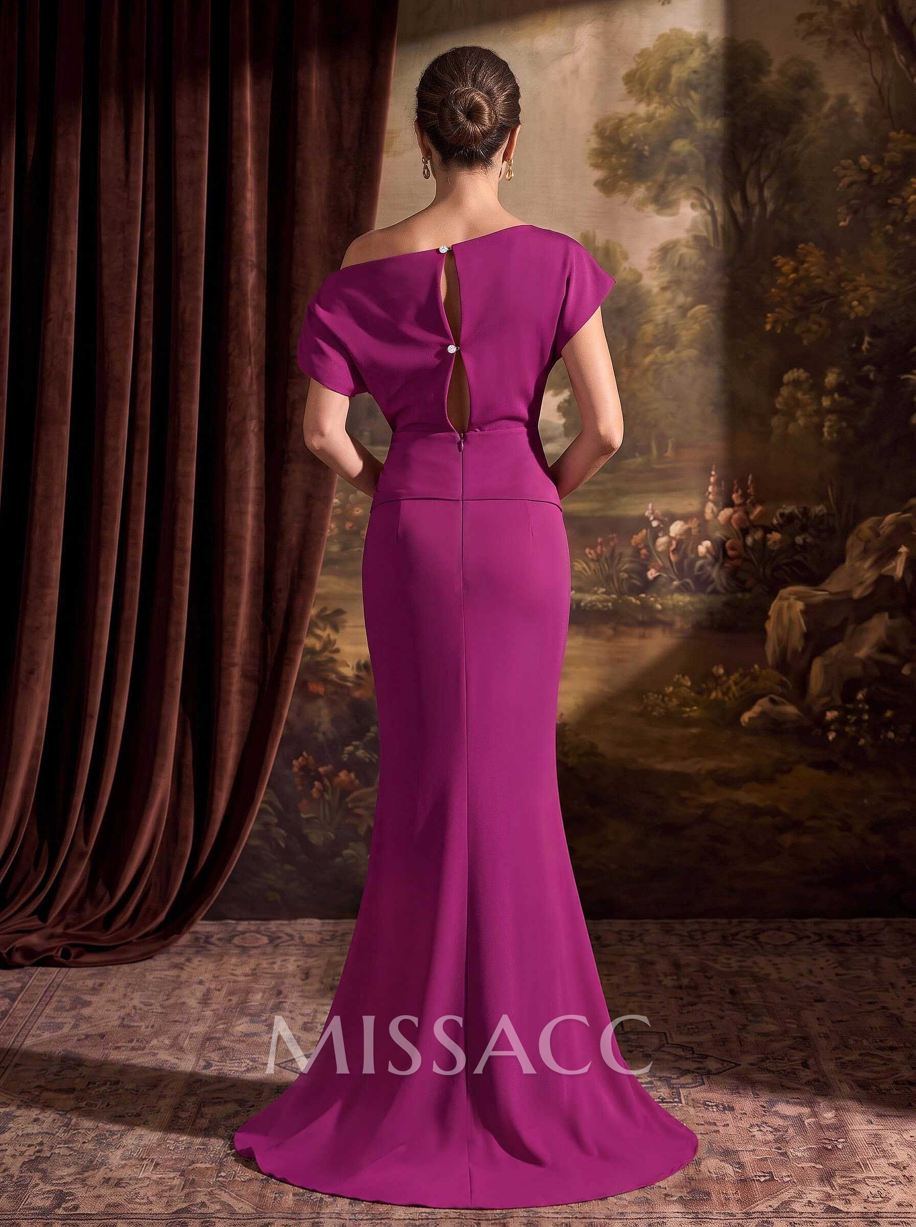Simple Asymmetrical Neck Trumpet/Mermaid Evening Dresses With Split Front Simple Asymmetrical Neck Trumpet/Mermaid Evening Dresses With Split Front