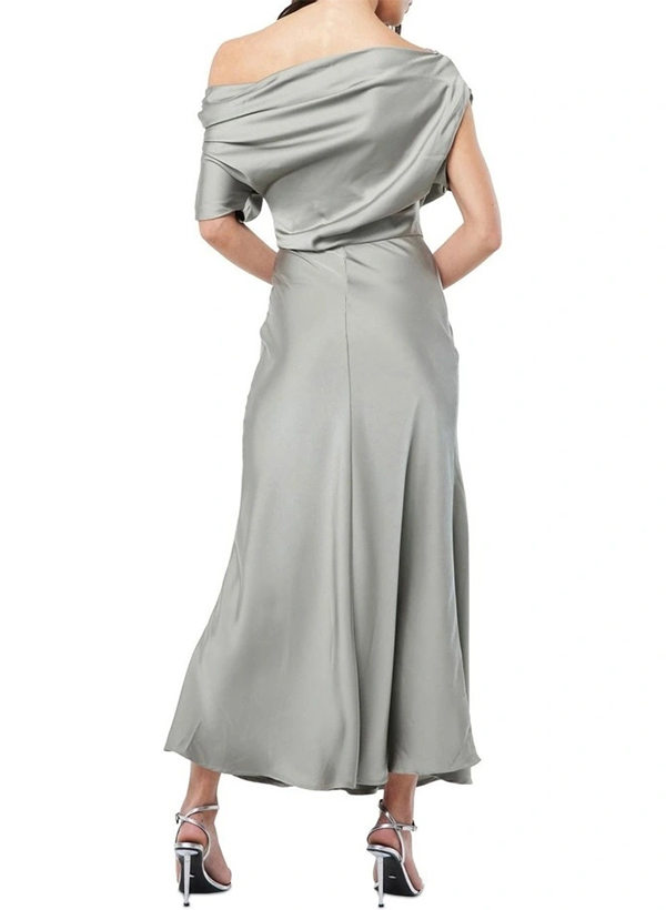 Sheath/Column One-Shoulder Sleeveless Ankle-Length Silk Like Satin Evening Dresses