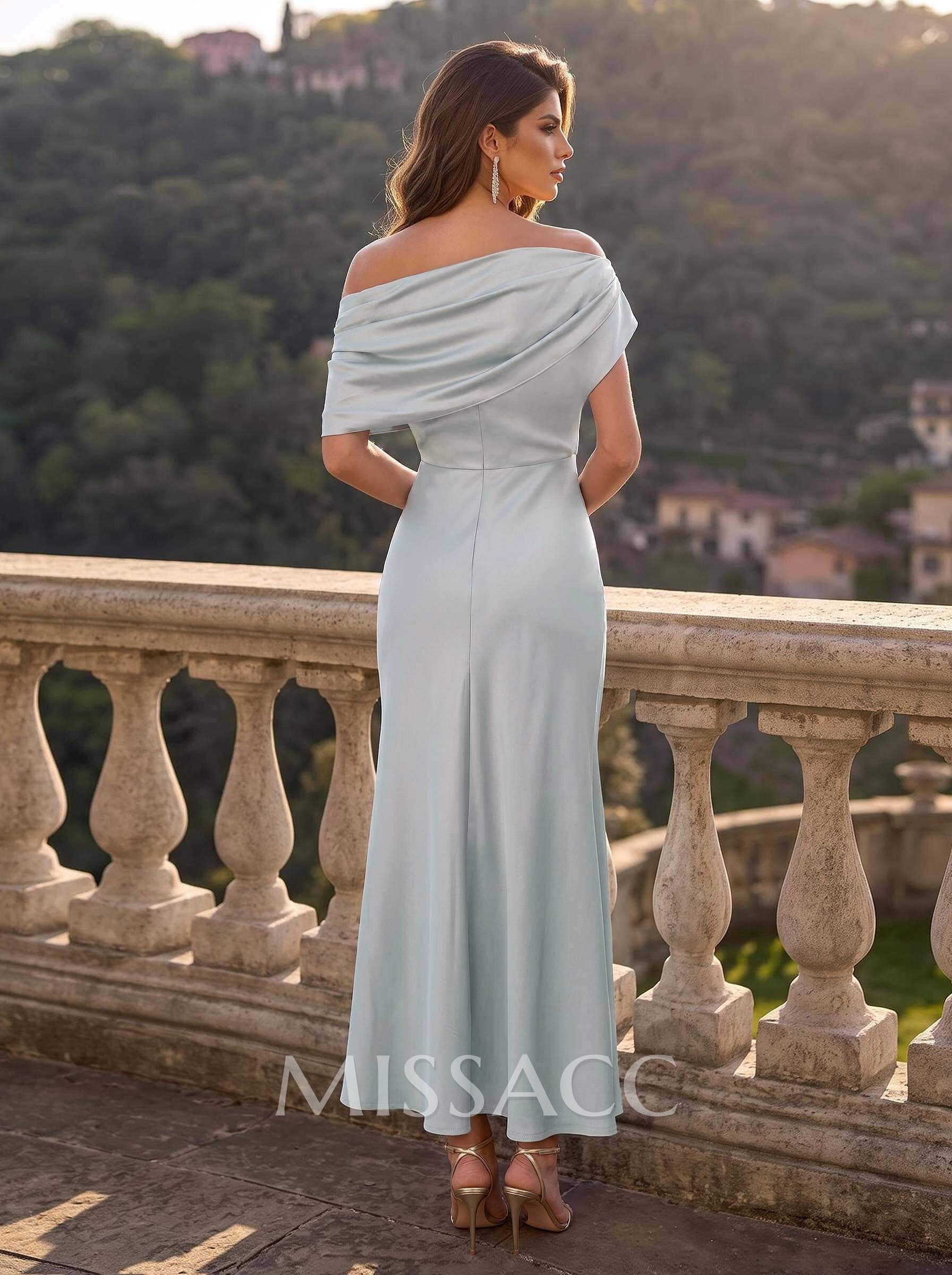 Sheath/Column Asymmetrical Neck Sleeveless Ankle-Length Silk Like Satin Evening Dresses Sheath/Column Asymmetrical Neck Sleeveless Ankle-Length Silk Like Satin Evening Dresses