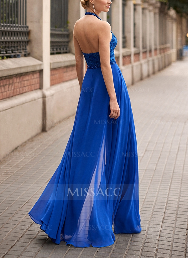 Jumpsuit/Pantsuit Halter Sleeveless Chiffon/Lace Evening Dresses