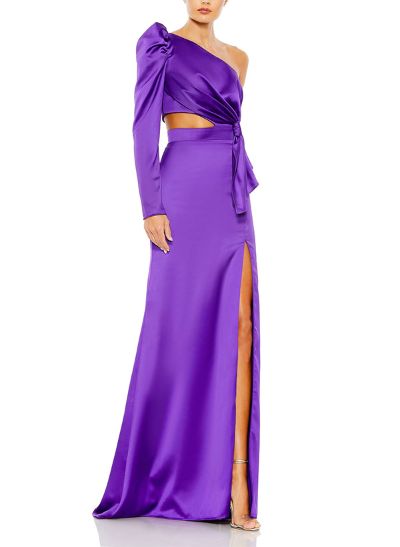 Sheath/Column One-Shoulder Long Sleeves Silk Like Satin Evening Dresses