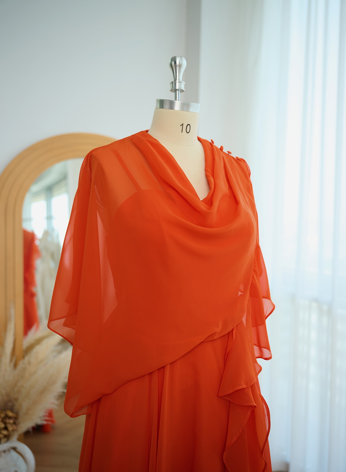 A-Line Cowl Neck Short Sleeves Chiffon Evening Dresses With Split Front