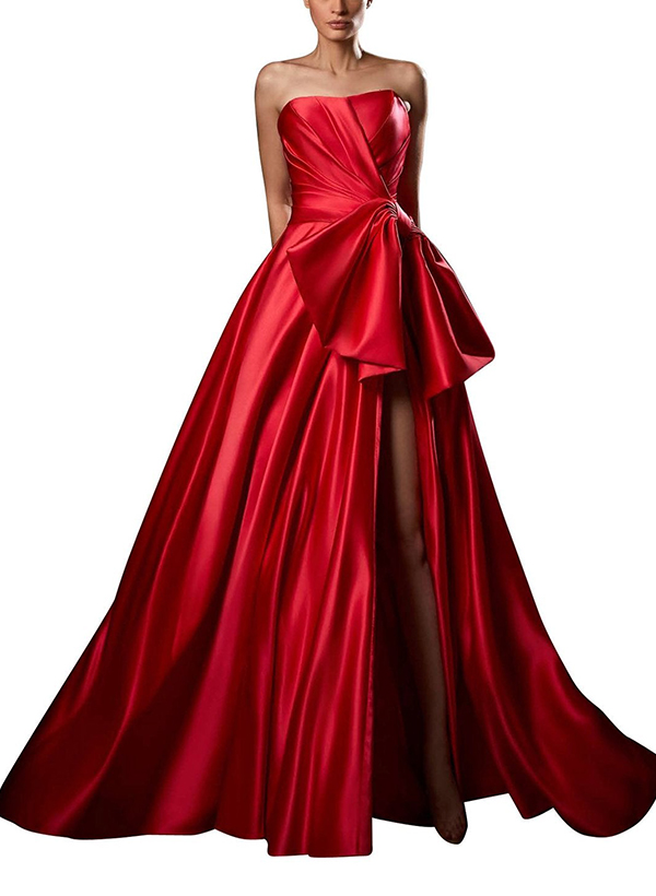 Ball-Gown Sleeveless Satin Evening Dresses With Split Front/Bow(s)