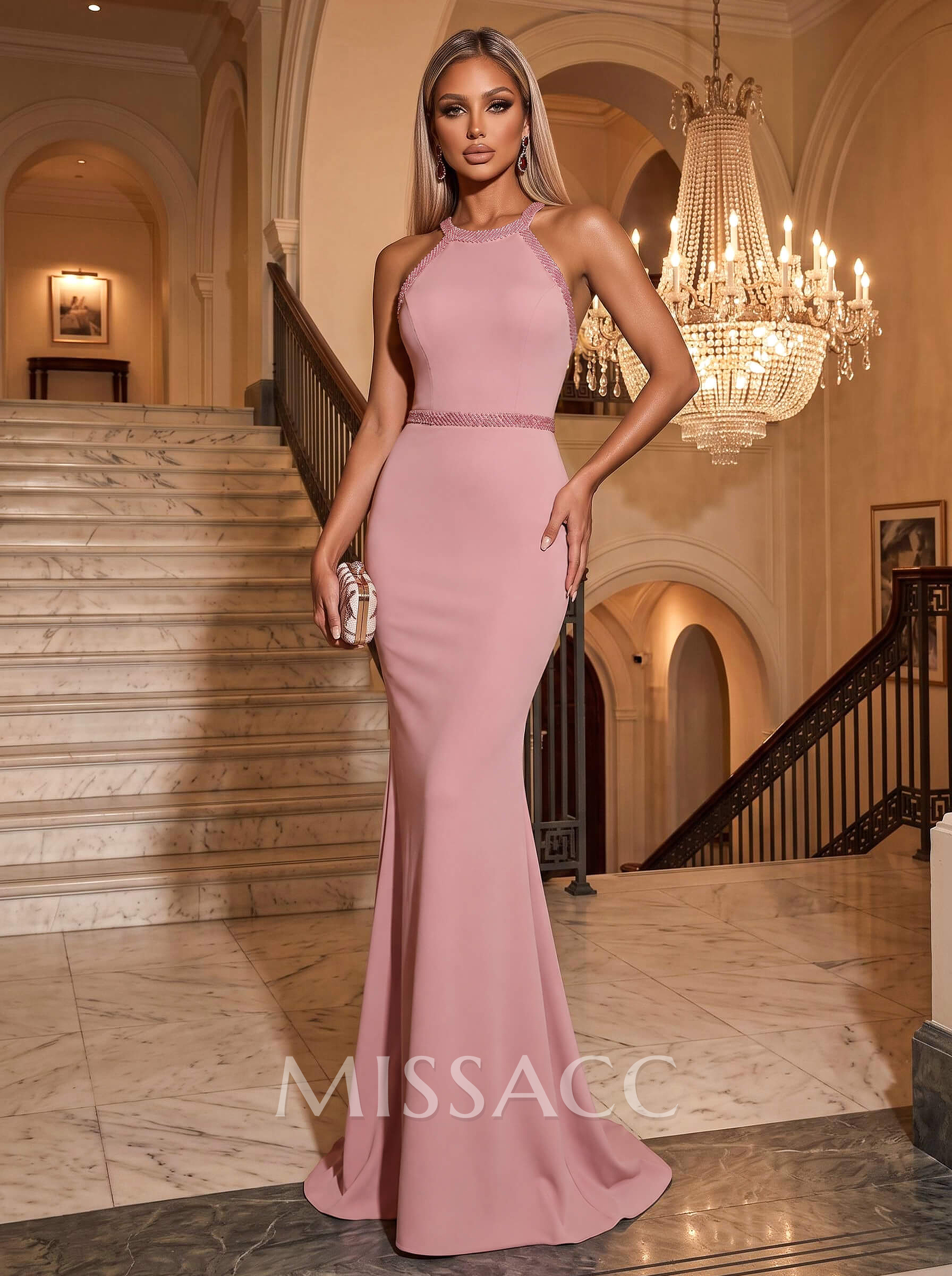 Trumpet/Mermaid Halter Sleeveless Elastic Satin Evening Dresses