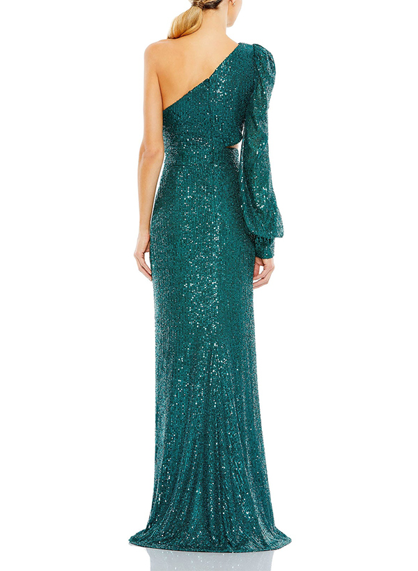 Sheath/Column One-Shoulder Long Sleeves Sequined Evening Dresses With Split Front