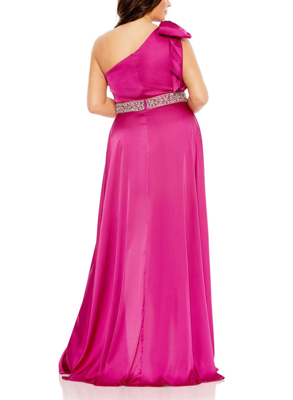 A-Line One-Shoulder Sleeveless Satin Evening Dresses With Split Front/Bow(s)