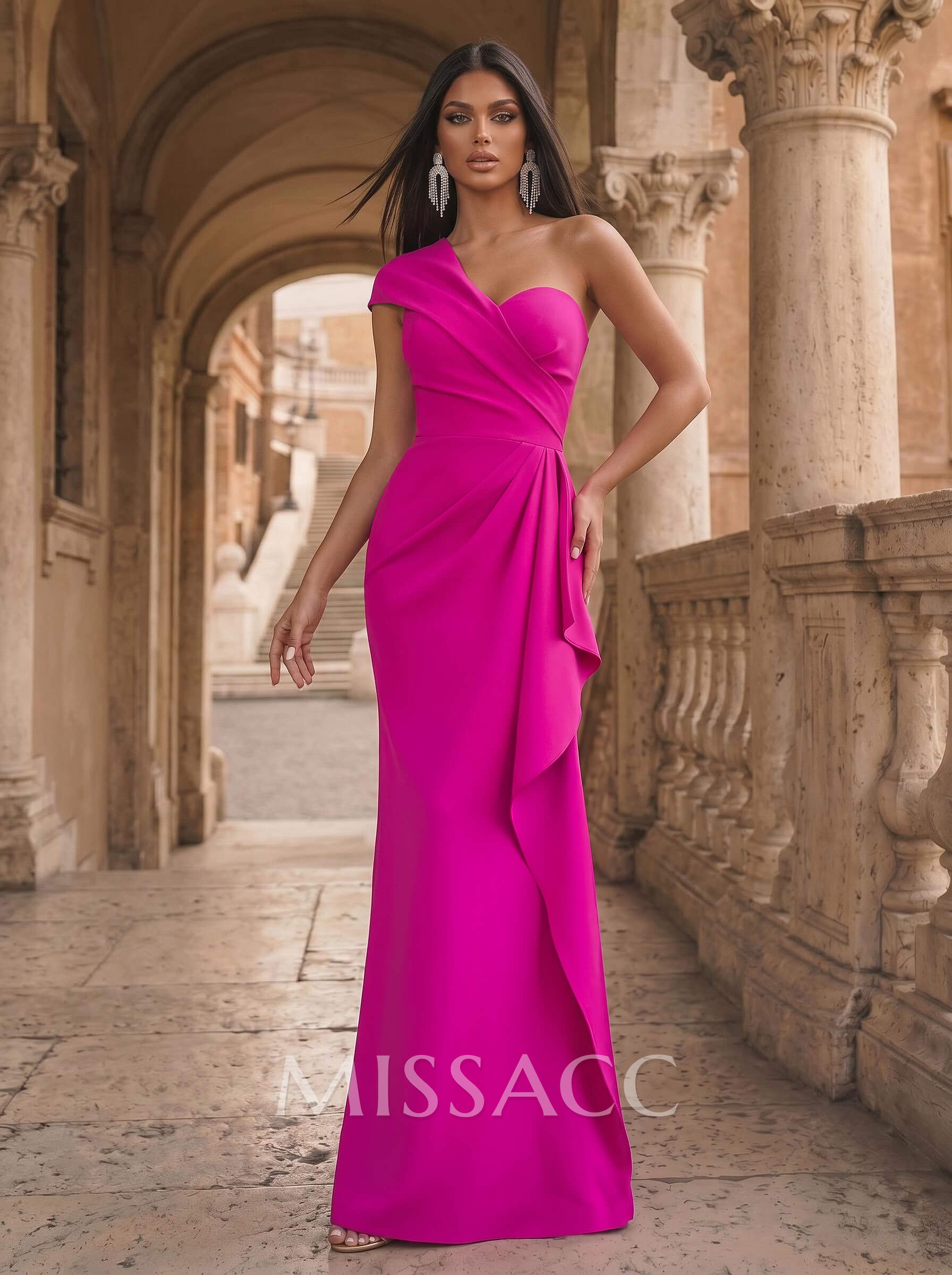 Sheath Sleeveless Floor-Length Elastic Satin Evening Dresses With Ruffle
