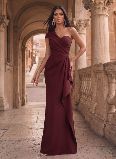 Sheath Sleeveless Floor-Length Elastic Satin Evening Dresses With Ruffle
