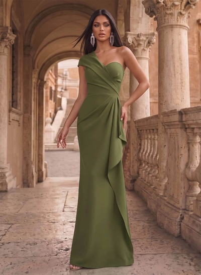 Sheath Sleeveless Floor-Length Elastic Satin Evening Dresses With Ruffle