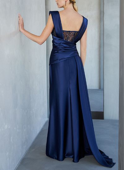 Sheath/Column Sweetheart Satin Evening Dresses With Split Front/Sequins