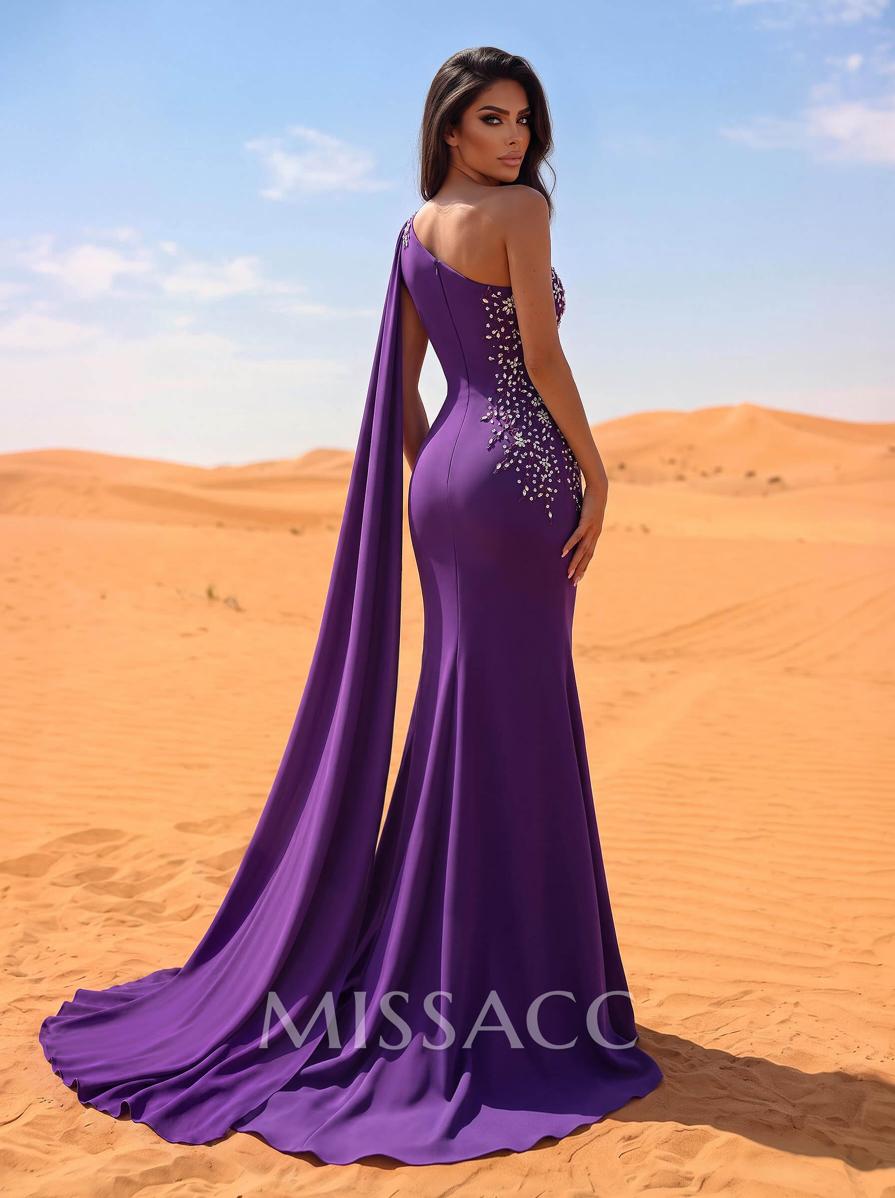 Sheath/Column One-Shoulder Elastic Satin Evening Dresses With Split Front