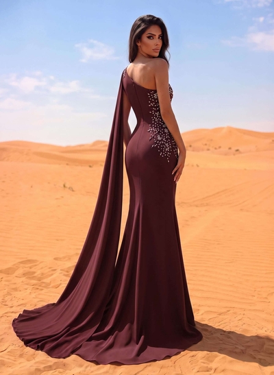 Sheath/Column One-Shoulder Elastic Satin Evening Dresses With Split Front