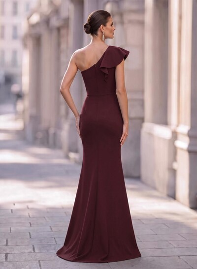 One-Shoulder Ruffles Mermaid Elastic Satin Evening Dresses