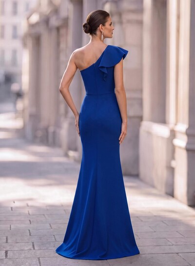 One-Shoulder Ruffles Mermaid Elastic Satin Evening Dresses