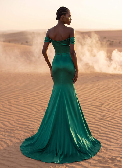 Beading Off-The-Shoulder High Slit Sheath/Column Evening Dresses
