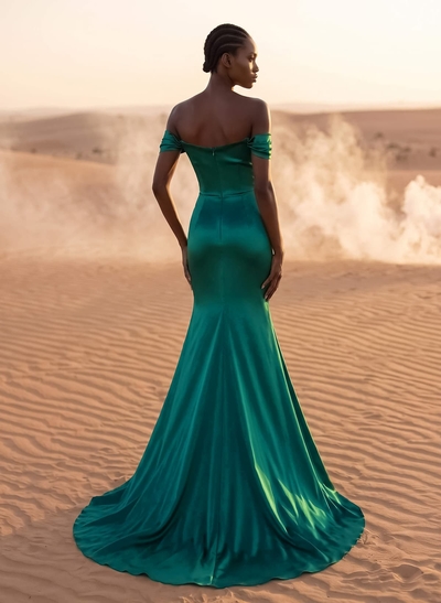 Beading Off-The-Shoulder High Slit Sheath/Column Evening Dresses
