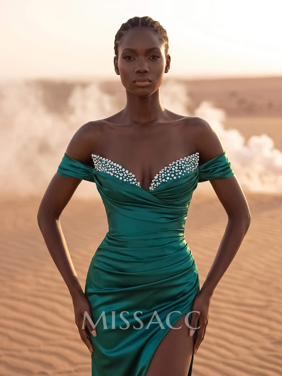 Beading Off-The-Shoulder High Slit Sheath/Column Evening Dresses