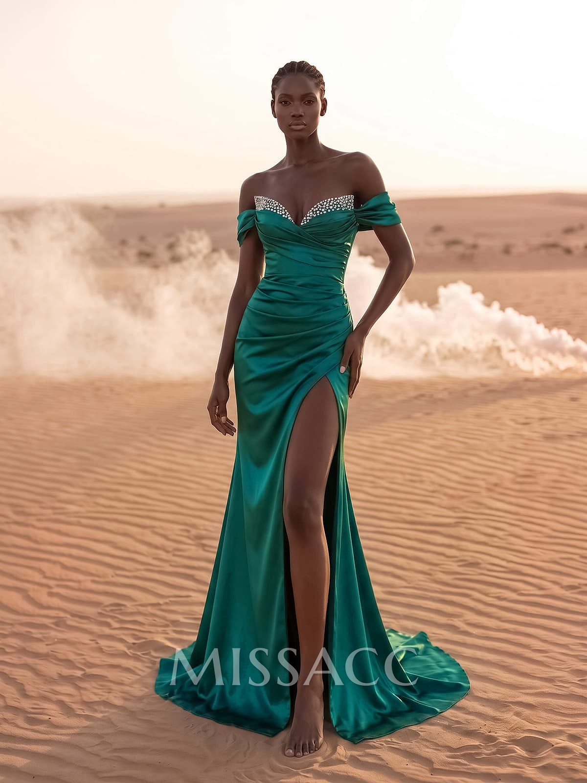 Beading Off-The-Shoulder High Slit Sheath/Column Evening Dresses