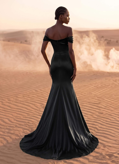 Beaded Off-The-Shoulder High Slit Fitted Evening Dresses