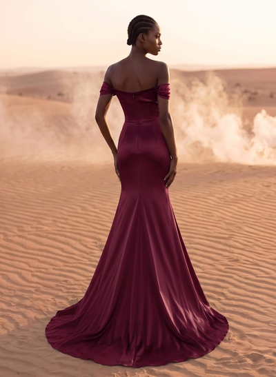 Beading Off-The-Shoulder High Slit Sheath/Column Evening Dresses
