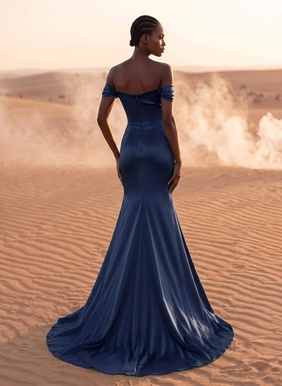 Beading Off-The-Shoulder High Slit Sheath/Column Evening Dresses