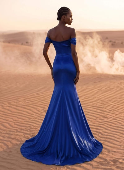 Beading Off-The-Shoulder High Slit Sheath/Column Evening Dresses