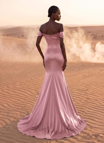 Beading Off-The-Shoulder High Slit Sheath/Column Evening Dresses