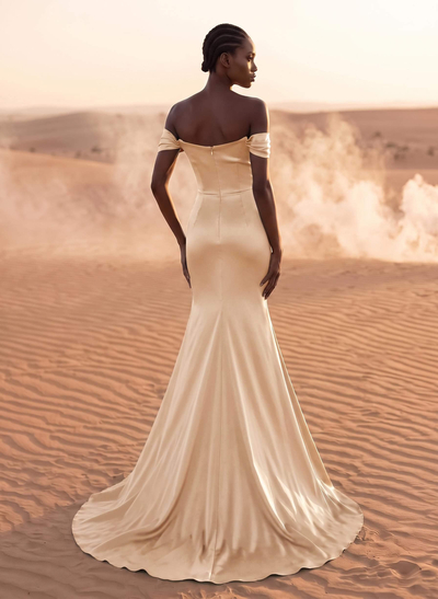 Beading Off-The-Shoulder High Slit Sheath/Column Evening Dresses