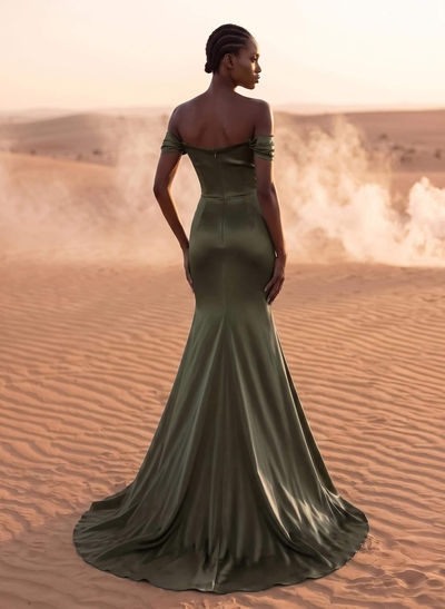 Beading Off-The-Shoulder High Slit Sheath/Column Evening Dresses