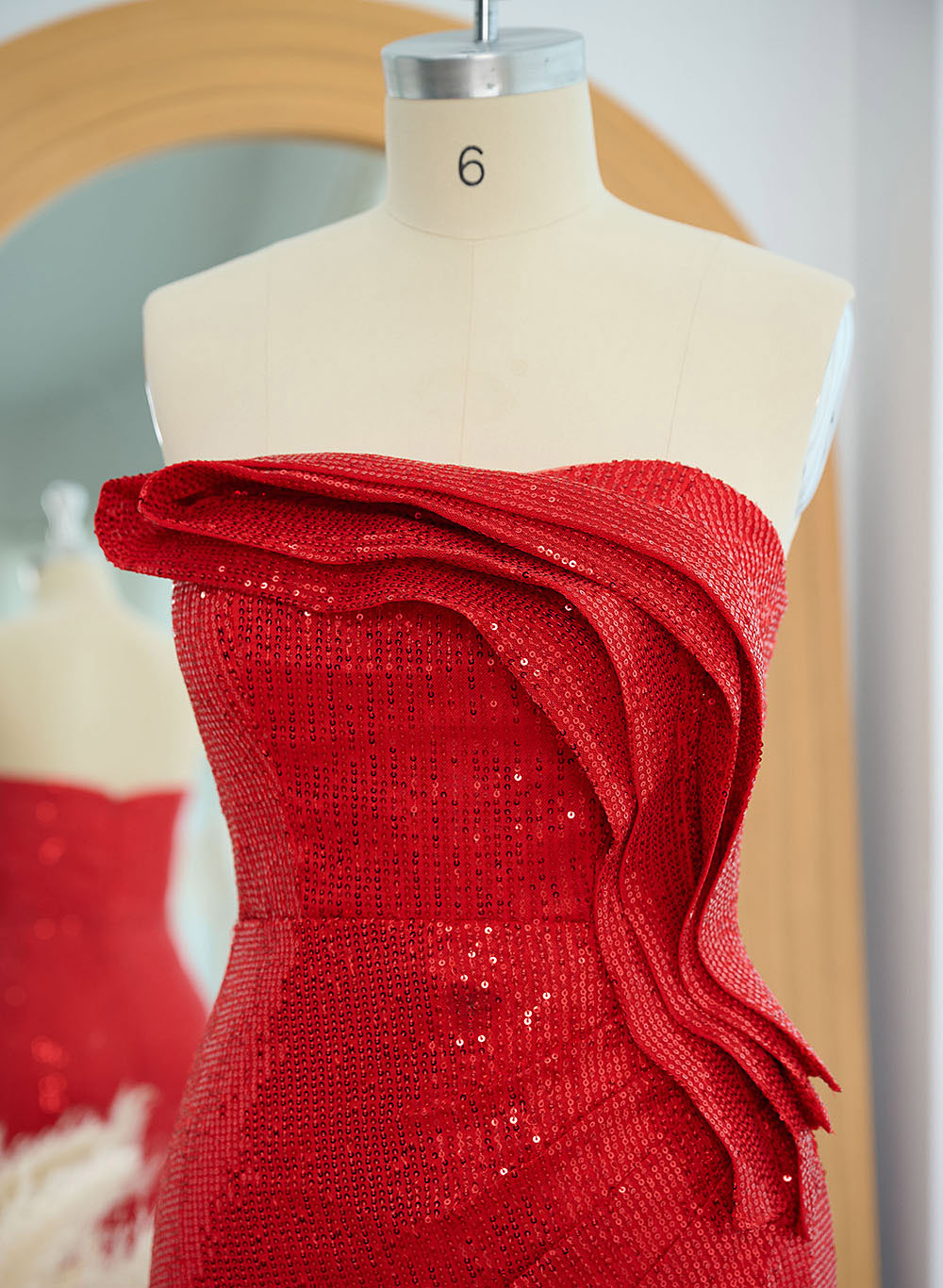 Sequined Strapless Slit Evening Dresses