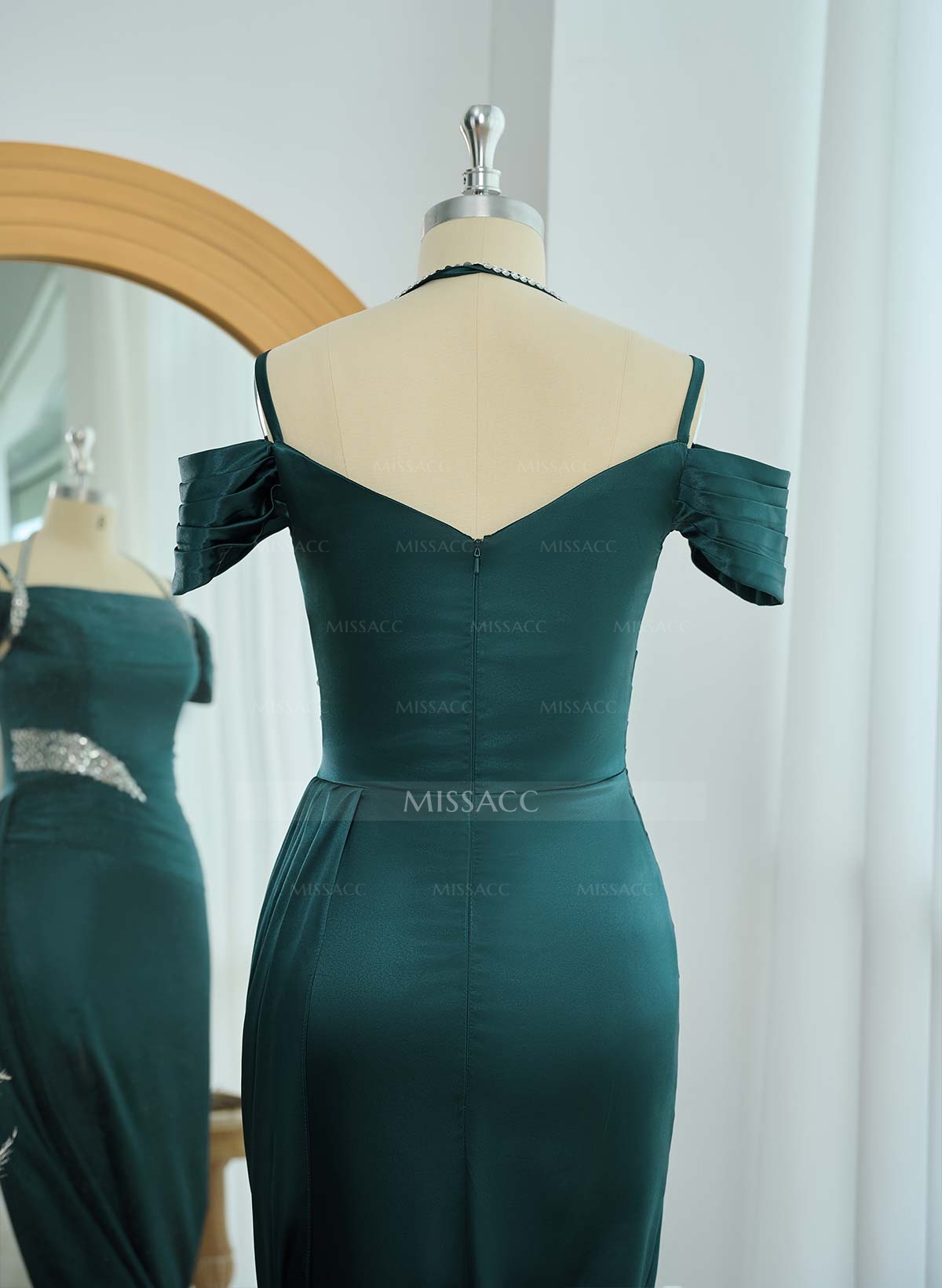 Black Slit Sparkly Long Evening Dresses With Charmeuse