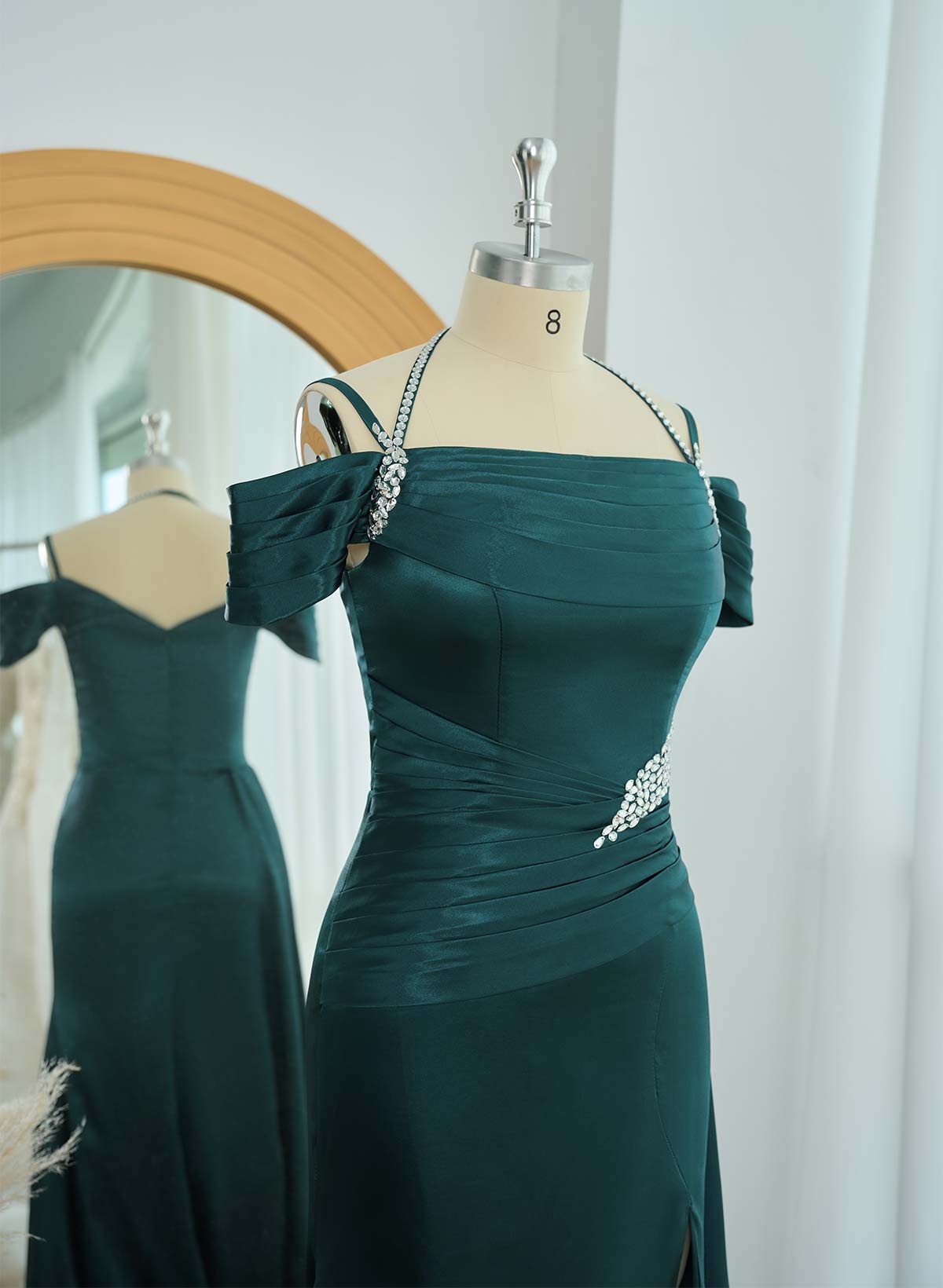 Black Slit Sparkly Long Evening Dresses With Charmeuse