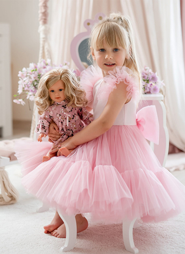 A-Line Scoop Neck Sleeveless Tulle Flower Girl Dresses With Bow(s)