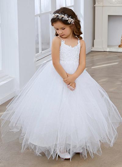 Ball-Gown Scoop Neck Sleeveless Floor-Length Lace/Tulle Flower Girl Dresses