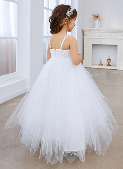 Ball-Gown Scoop Neck Sleeveless Floor-Length Lace/Tulle Flower Girl Dresses
