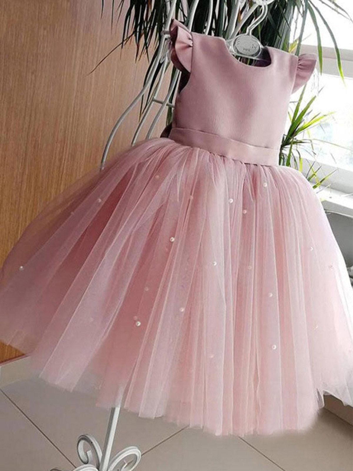 Ball-Gown Scoop Neck Satin/Tulle Flower Girl Dresses With Bow(s)/Beading Ball-Gown Scoop Neck Satin/Tulle Flower Girl Dresses With Bow(s)/Beading