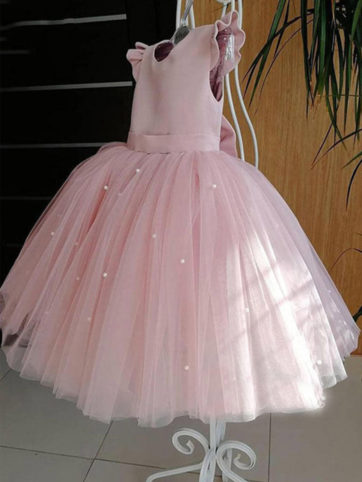 Ball-Gown Scoop Neck Satin/Tulle Flower Girl Dresses With Bow(s)/Beading Ball-Gown Scoop Neck Satin/Tulle Flower Girl Dresses With Bow(s)/Beading