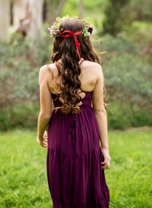 A-Line Square Neckline Sleeveless Ankle-Length Chiffon Flower Girl Dresses