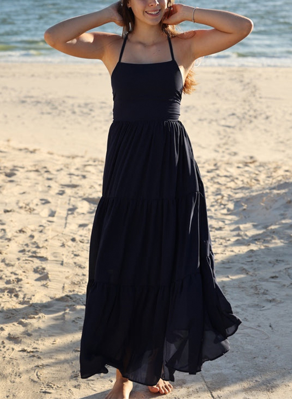 A-Line Square Neckline Sleeveless Ankle-Length Chiffon Flower Girl Dresses