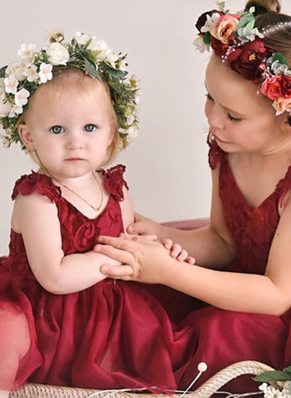 A-Line Scoop Neck Sleeveless Knee-Length Lace/Tulle Flower Girl Dresses
