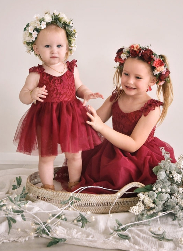 A-Line Scoop Neck Sleeveless Knee-Length Lace/Tulle Flower Girl Dresses