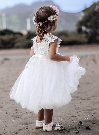 A-Line Square Neckline Tulle Flower Girl Dresses With Appliques Lace
