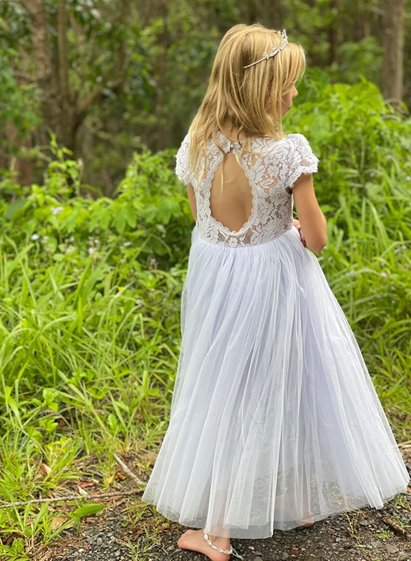 Flower Girl Dress, Tulle Flower Girl Dress, Lace Flower Girl Dress, Ivory Flower Girl Dress, First Communion Dress, Junior Bridesmaid Dress - UK