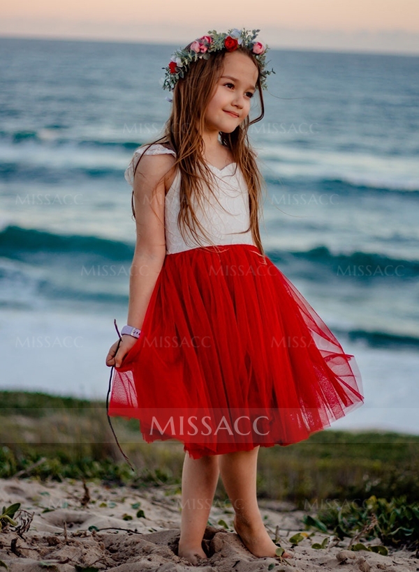 A-Line Sleeveless Knee-Length Lace/Tulle Flower Girl Dresses