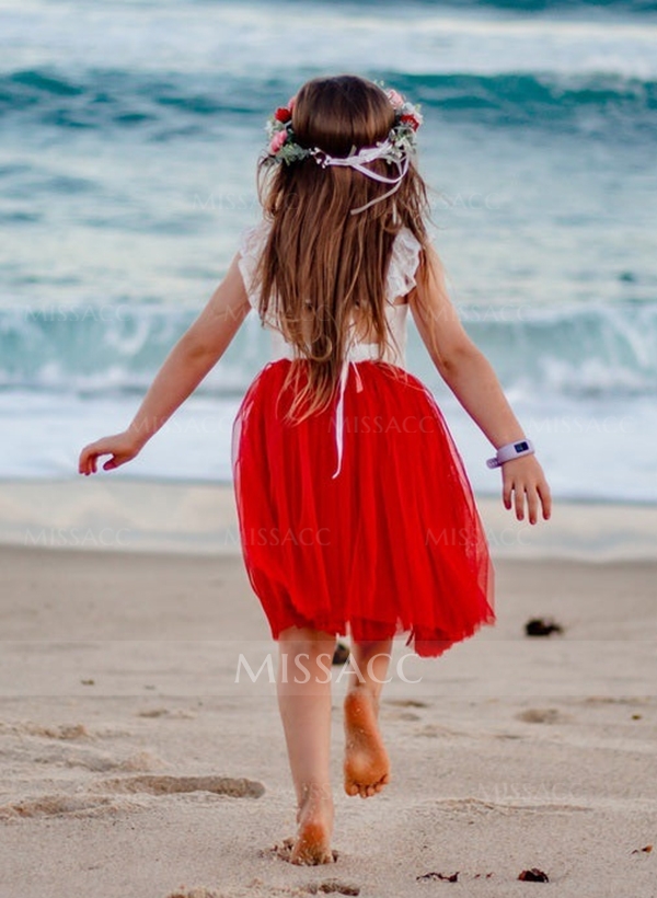 A-Line Sleeveless Knee-Length Lace/Tulle Flower Girl Dresses